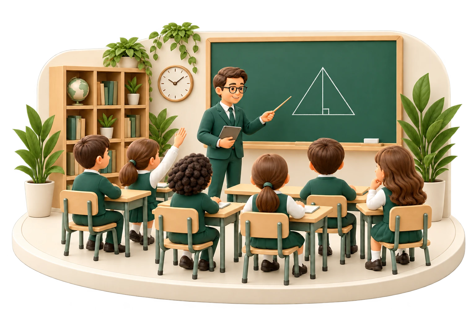 Преподаватель объясняет геометрию ученикам в классе